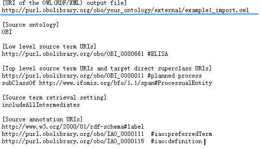 Ontofox input file with setting "URI of the OWL (RDF/XML) output file"